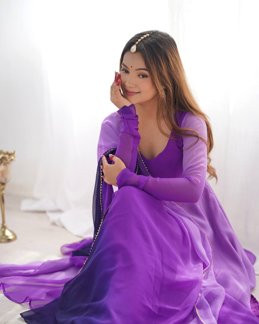 Multi purple color georgette three piece anarkali suit