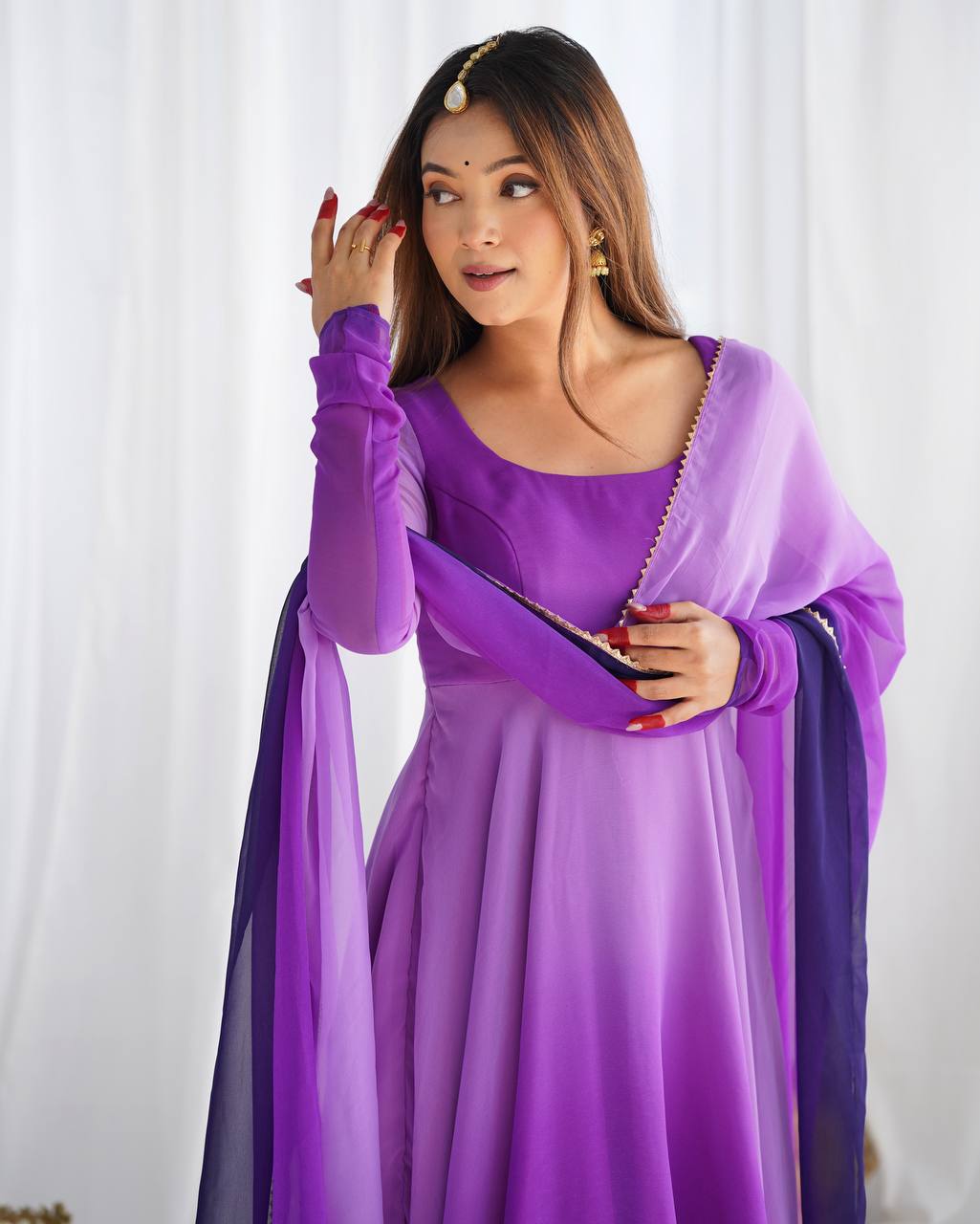 Multi purple color georgette three piece anarkali suit