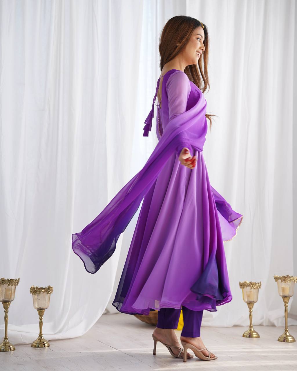 Multi purple color georgette three piece anarkali suit