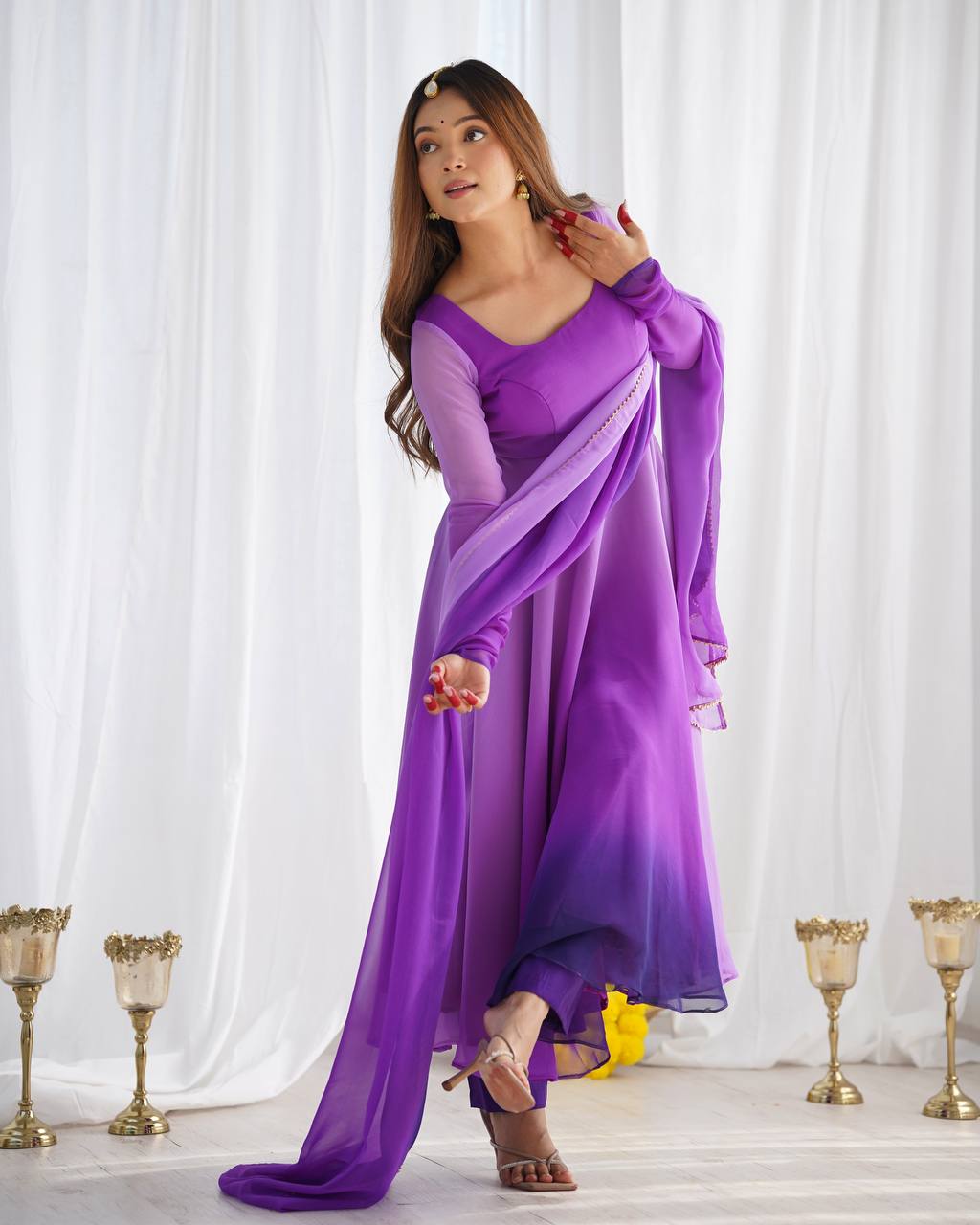 Multi purple color georgette three piece anarkali suit