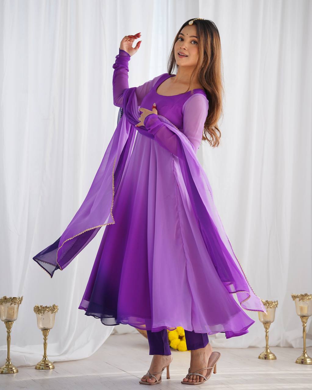Multi purple color georgette three piece anarkali suit