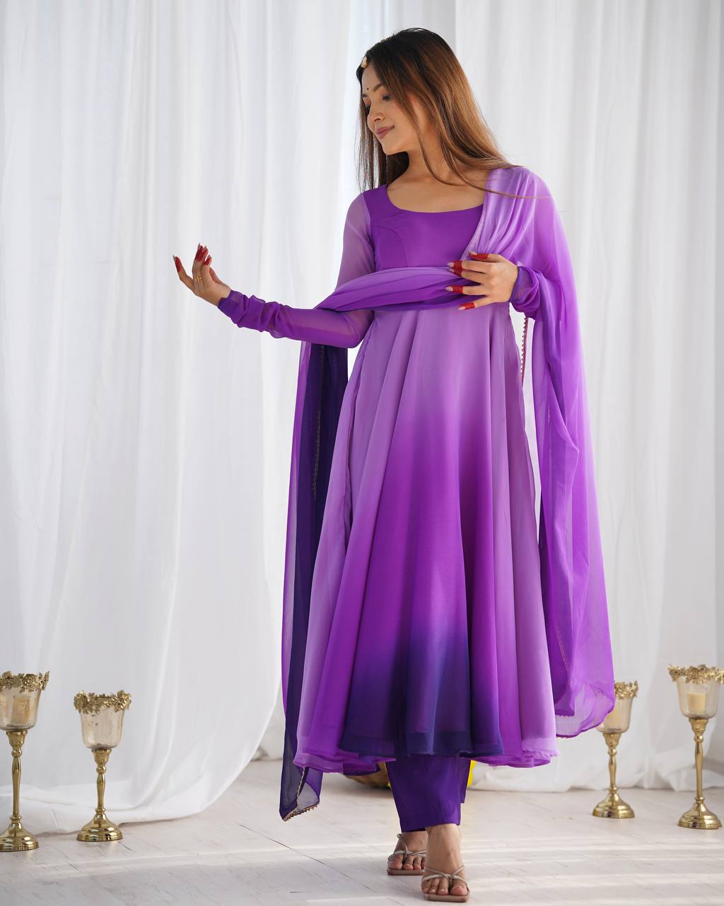 Multi purple color georgette three piece anarkali suit