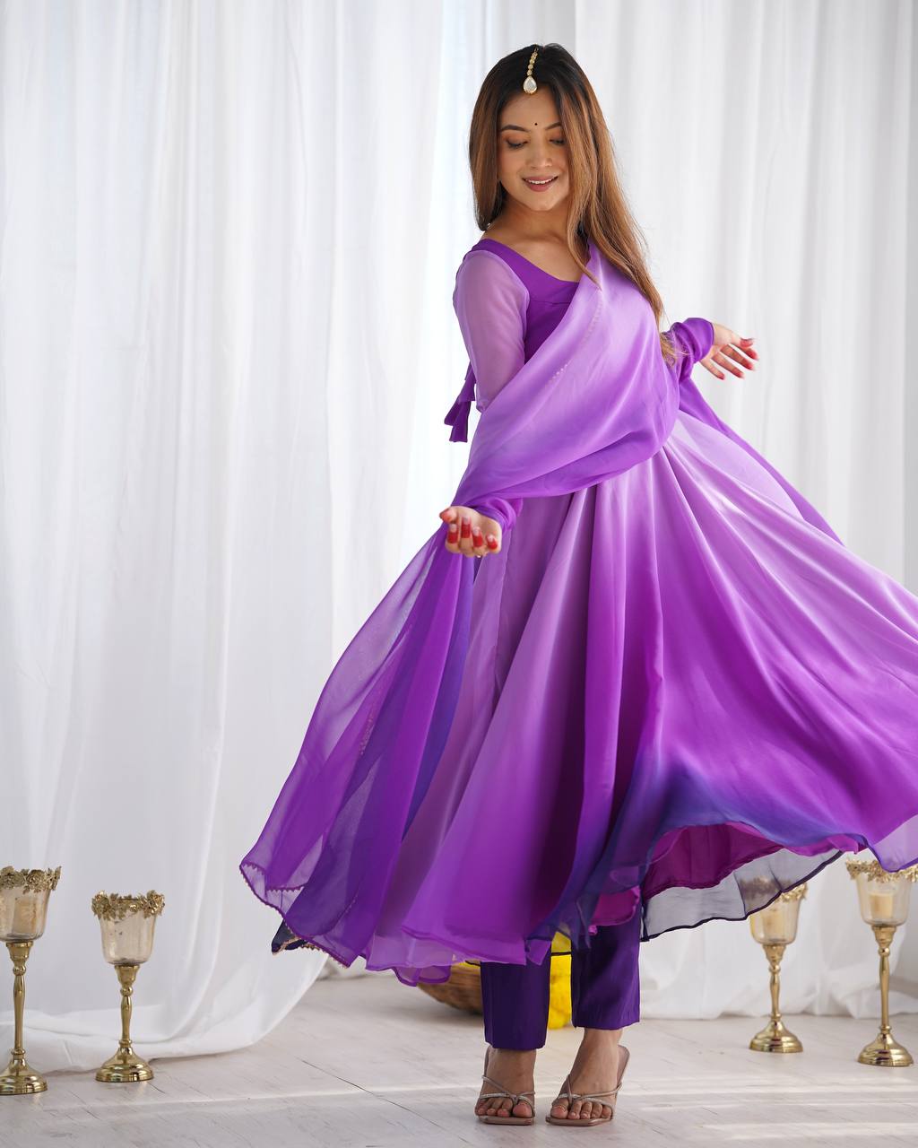 Multi purple color georgette three piece anarkali suit mameraa