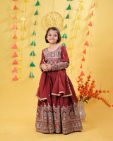 Maroon Traditional Mirror Work Lehenga Choli for Girls