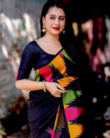 Black Lichi Silk Saree with Multicolor Abstract Floral Print – Perfect for Casual and Festive Occasions