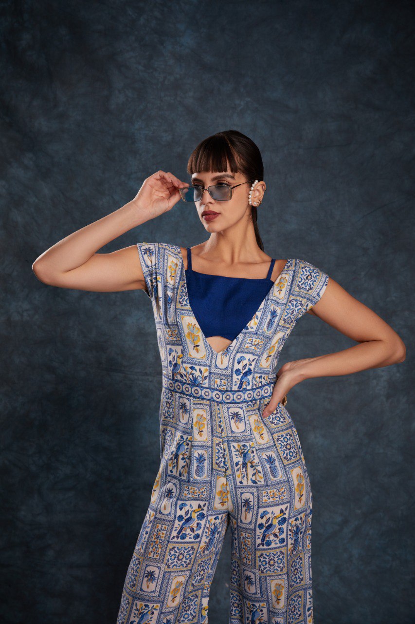 Navy Blue Chic Printed Linen Maxi Dress – Ready to Wear