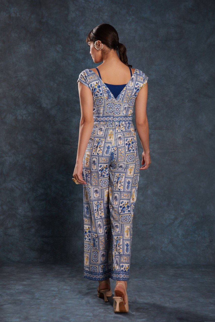 Navy Blue Chic Printed Linen Maxi Dress – Ready to Wear