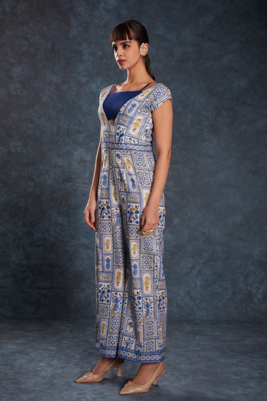 Navy Blue Chic Printed Linen Maxi Dress – Ready to Wear