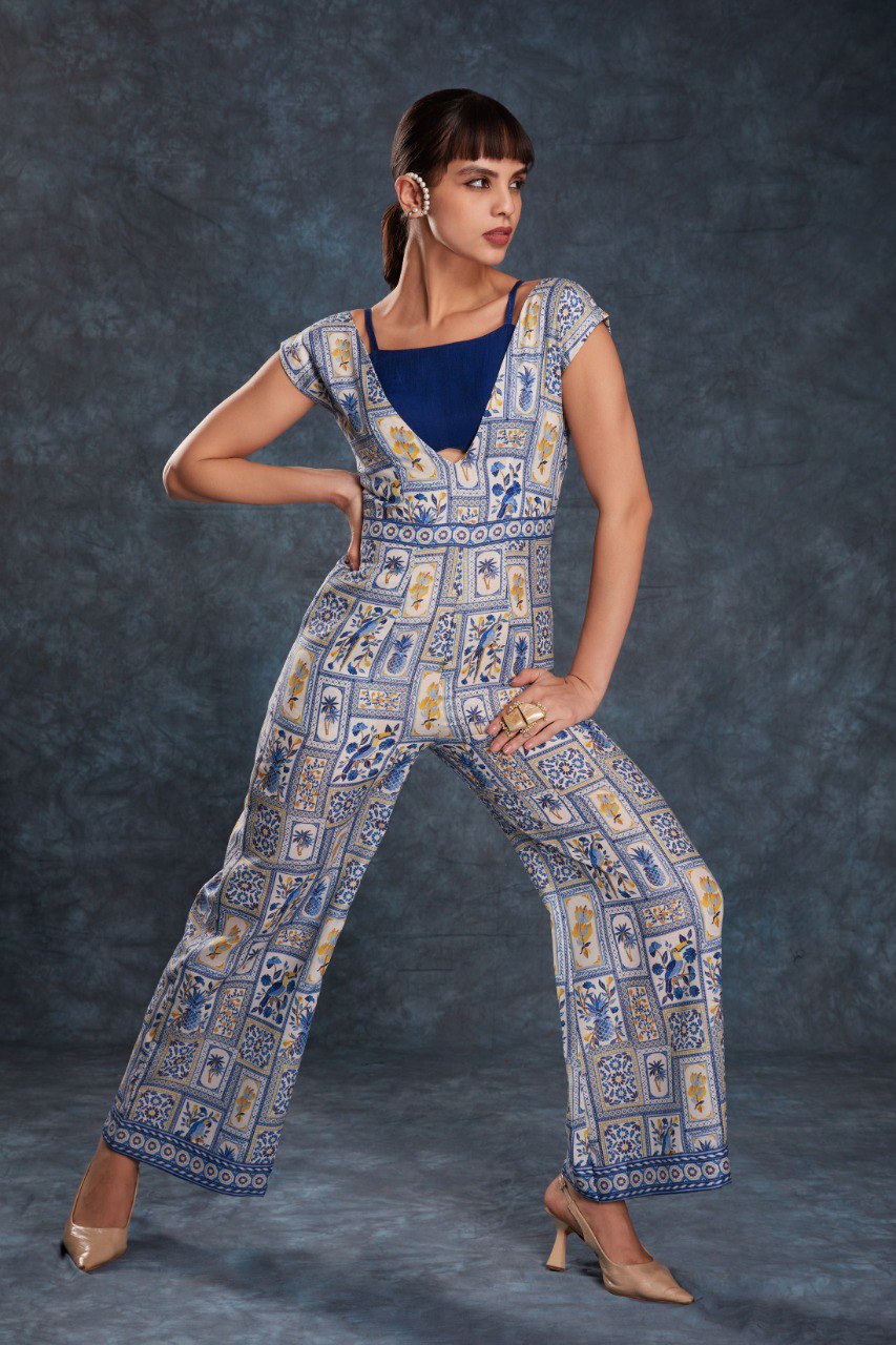 Navy Blue Chic Printed Linen Maxi Dress – Ready to Wear