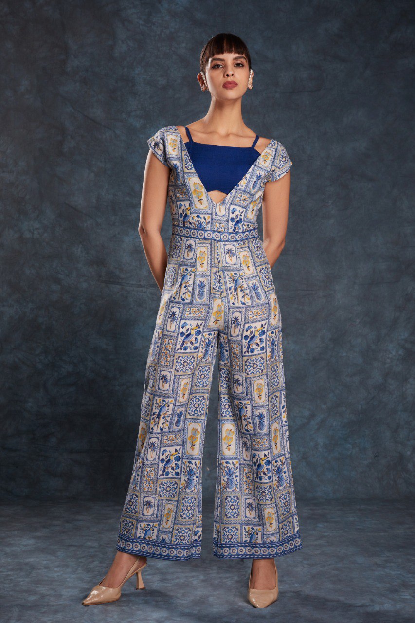 Navy Blue Chic Printed Linen Maxi Dress – Ready to Wear