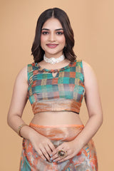 Elegant Printed Silk Saree with Golden Border | Traditional Indian Saree for Weddings & Festivals