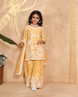 Girls Embroidered Sharara Suit Set with Kurti and Dupatta