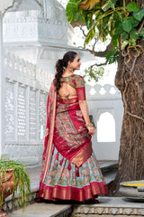 Mameraa Mustard Yellow Floral Lehenga Choli with Blue Silk Dupatta