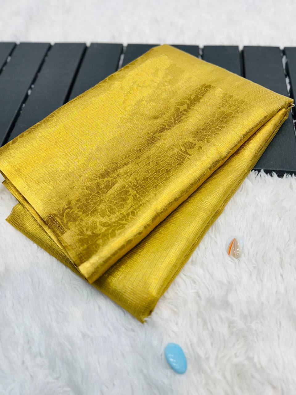 Elegant Golden Silk Saree with Intricate Brocade Work – Traditional Festive Wear for Women