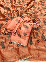Designer Orange Silk Saree For Women