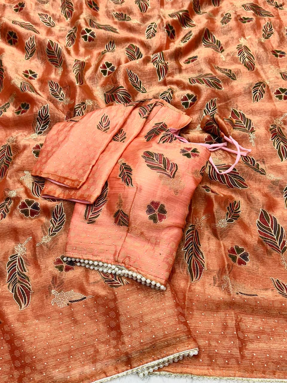 Designer Orange Silk Saree For Women