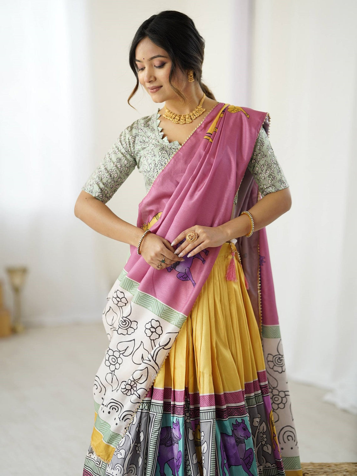 Vibrant Multicolor Handcrafted Lehenga Choli Set with Tribal Horse Print – Festive & Wedding Wear for Women