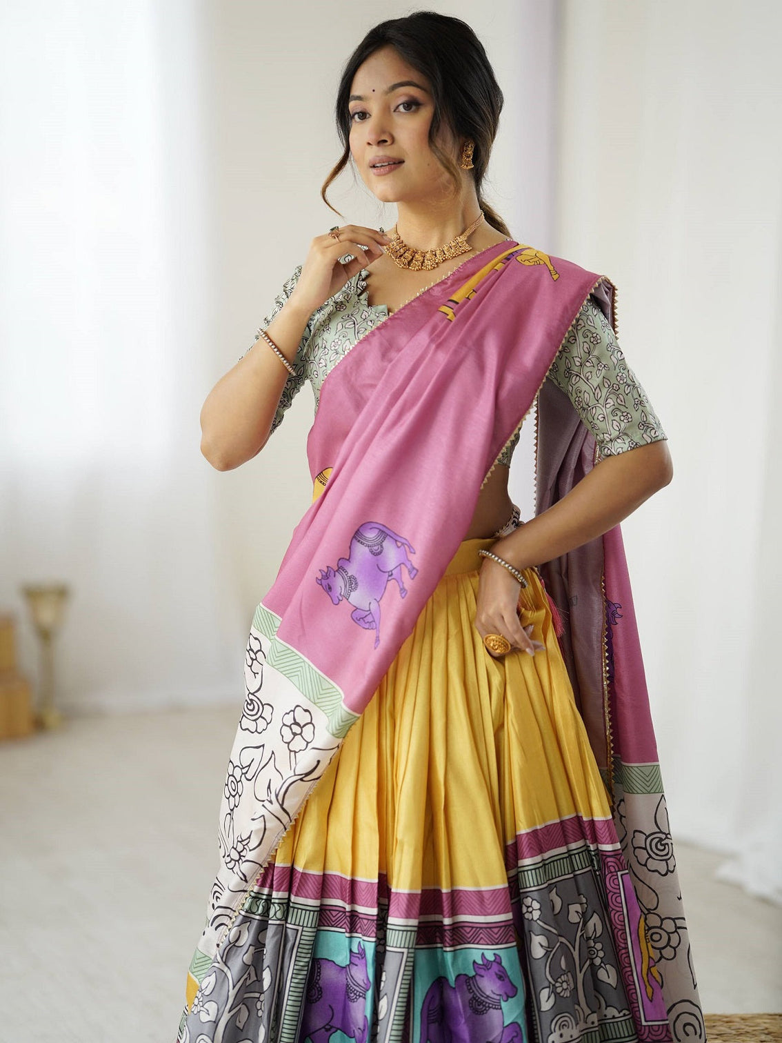 Vibrant Multicolor Handcrafted Lehenga Choli Set with Tribal Horse Print – Festive & Wedding Wear for Women
