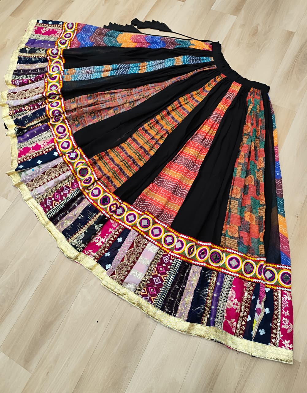 Multi Colour Designer Georgette Gamthi Embroidered Lehenga Set