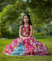 Girls Designer Peacock Print Lehenga Choli Set