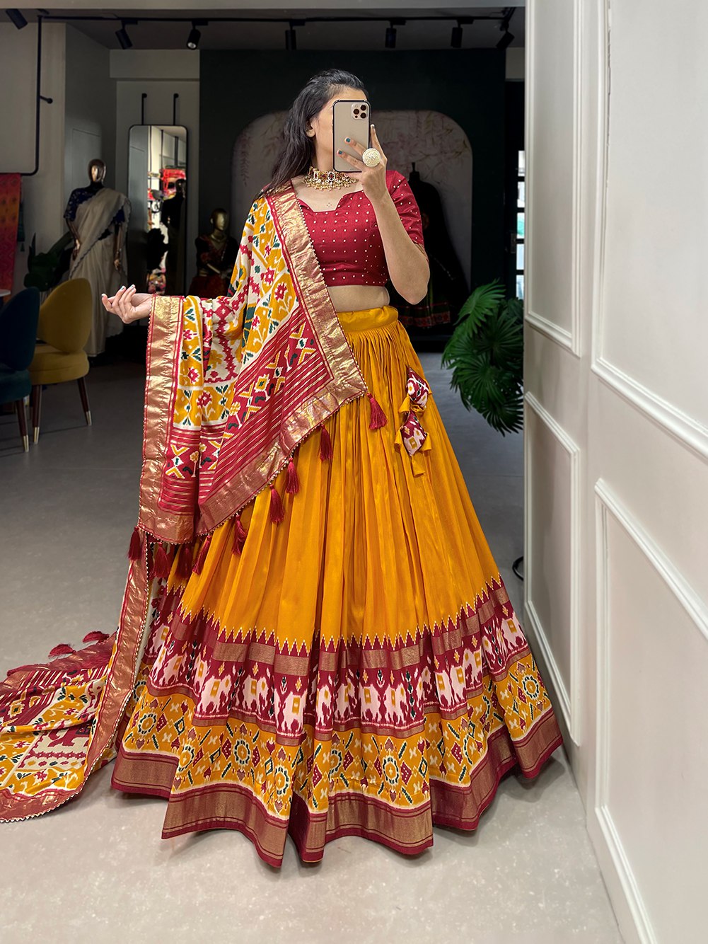 Mustard Yellow Patola Lehenga Choli for Women
