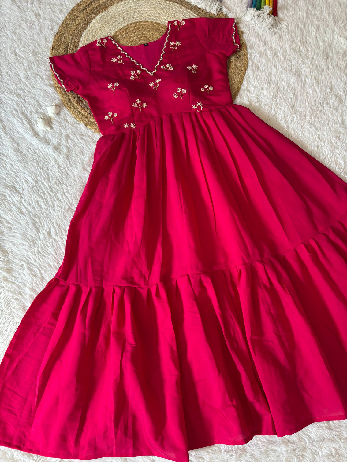 Designer rani pink ethnic gown for women with moti kardana hand embroidery