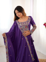 Royal Purple Embroidered Lehenga Choli with Heavy Traditional Border