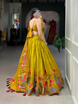 Mustard Green Floral Printed Lehenga Choli with Designer Dupatta