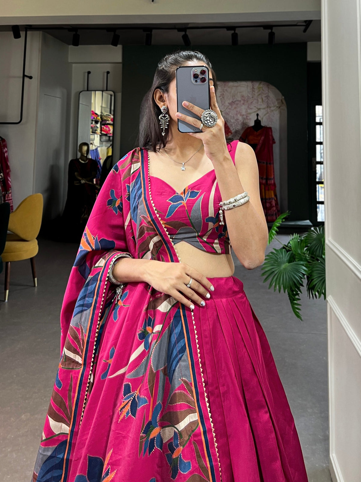Rani Pink Printed Lehenga Choli with Designer Dupatta