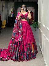 Rani Pink Printed Lehenga Choli with Designer Dupatta