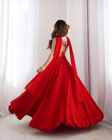 Elegant Red Flared Lehenga Choli with Designer Printed Blouse & Dupatta