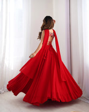 Elegant Red Flared Lehenga Choli with Designer Printed Blouse & Dupatta