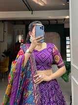 Purple Bandhani Print Lehenga Choli with Multicolor Patola Dupatta