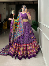 Purple Bandhani Print Lehenga Choli with Multicolor Patola Dupatta