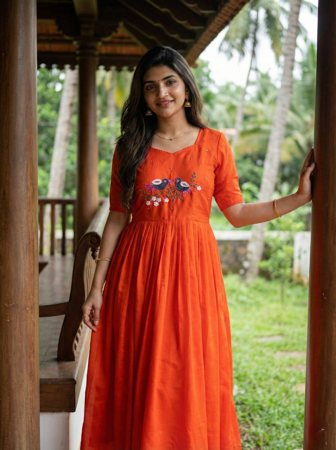 Premium orange ethnic long gown for women mameraa