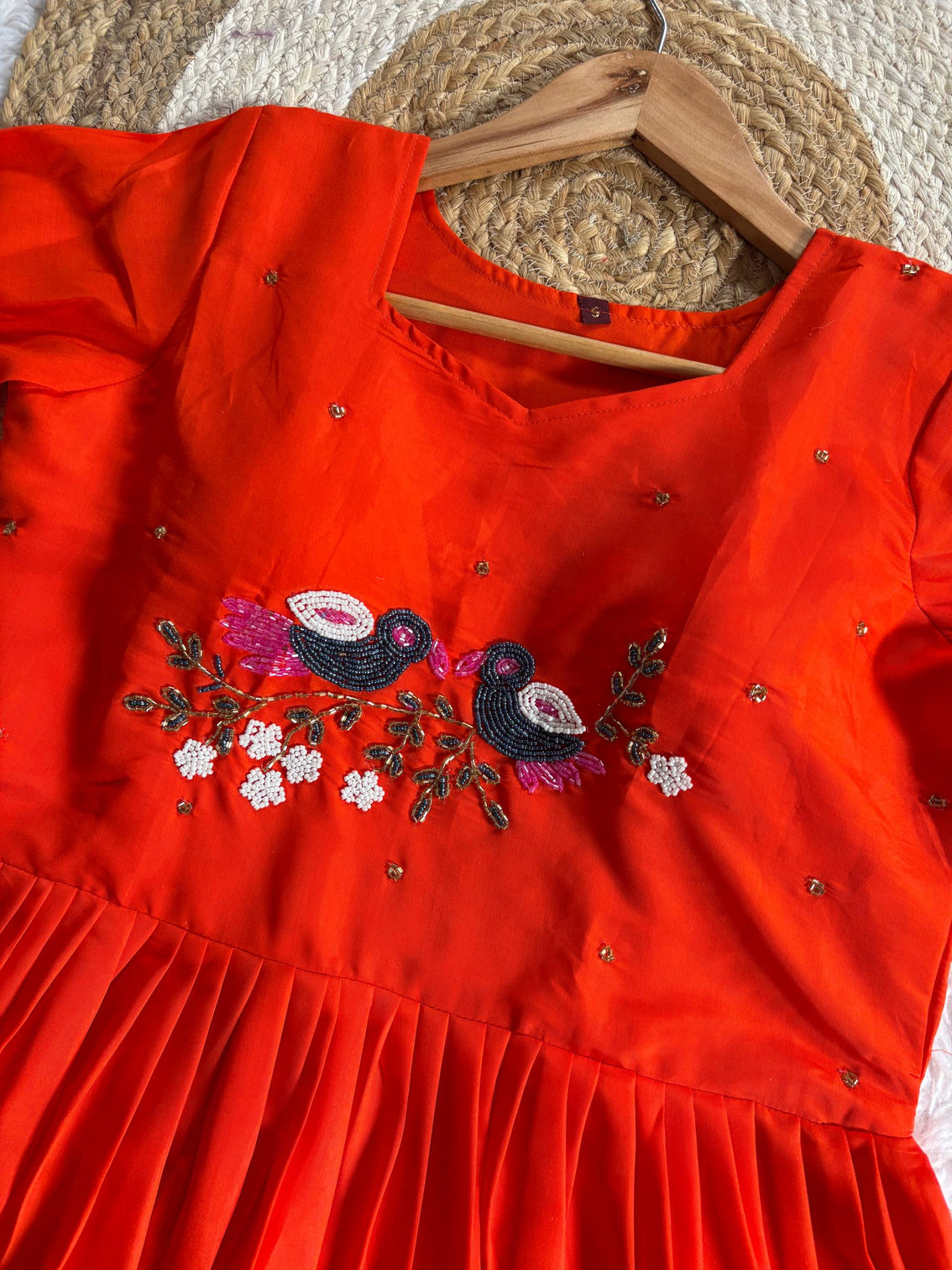 Premium orange ethnic long gown for women