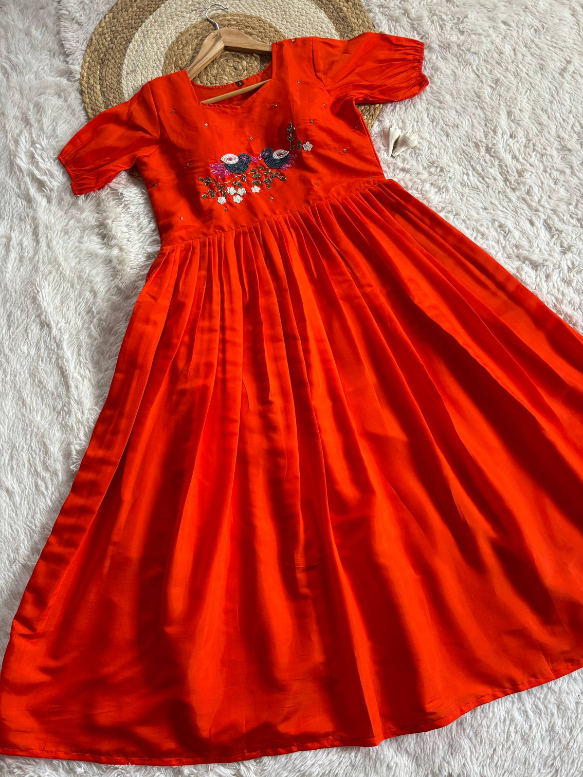 Premium orange ethnic long gown for women
