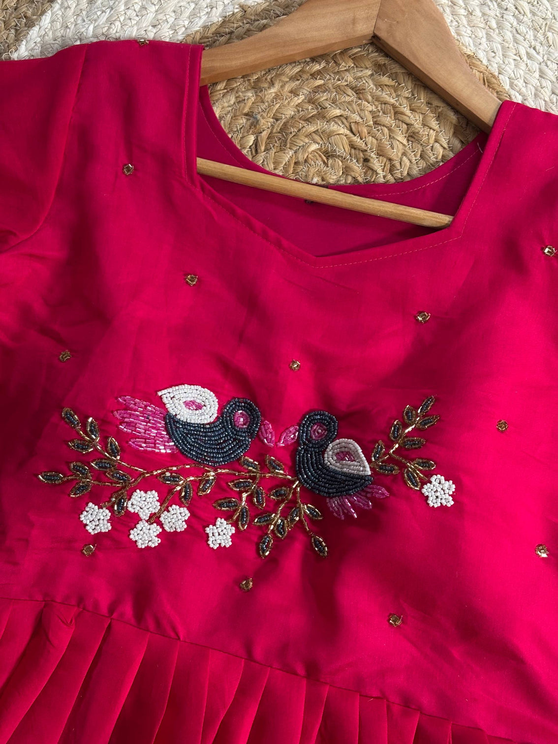 Elegant roman fabric moti kardana handwork gown