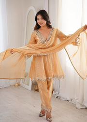 Chickoo party wear kurti set with real mirror work fendy fabric suit set mameraa