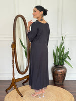 image, Women Black Embroidered Kurta Set with Floral Organza Dupatta