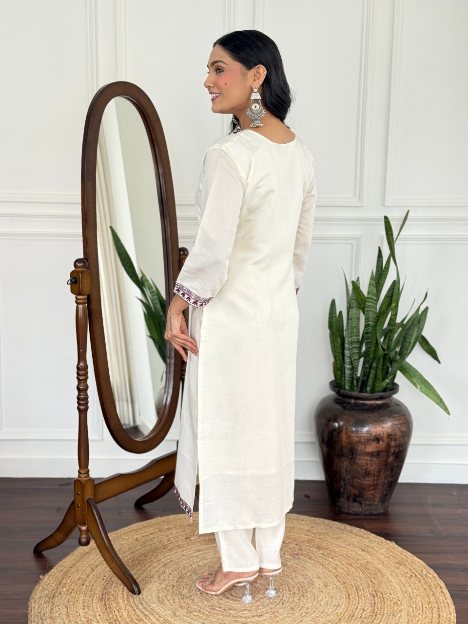 Women Off White Embroidered Kurta Set with Printed Dupatta