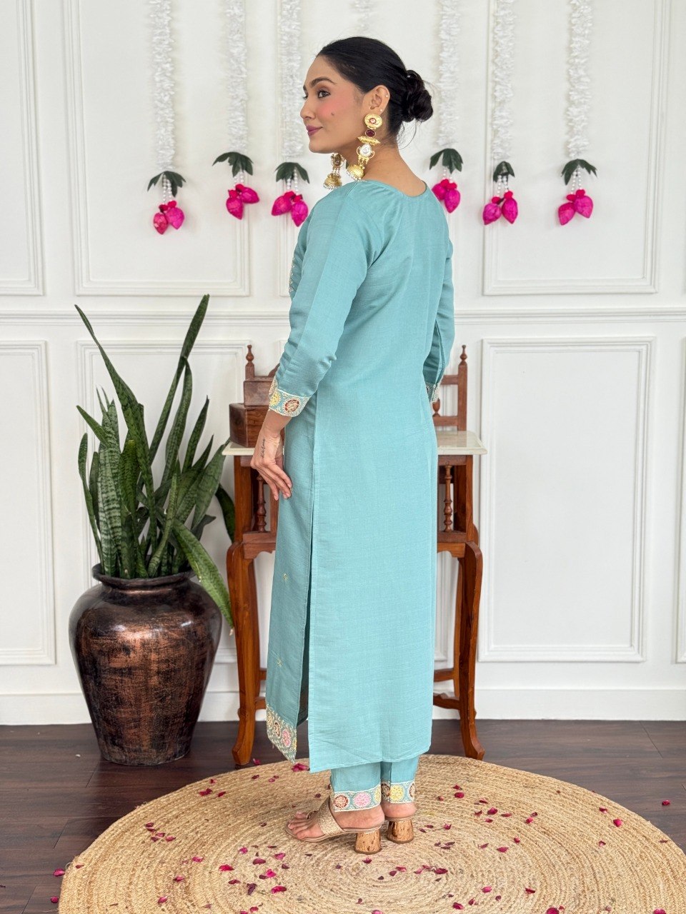 Women Sky Blue Color Embroidered Kurta Set with Dupatta