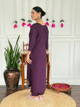 Women Purple Embroidered Kurta Set with Dupatta