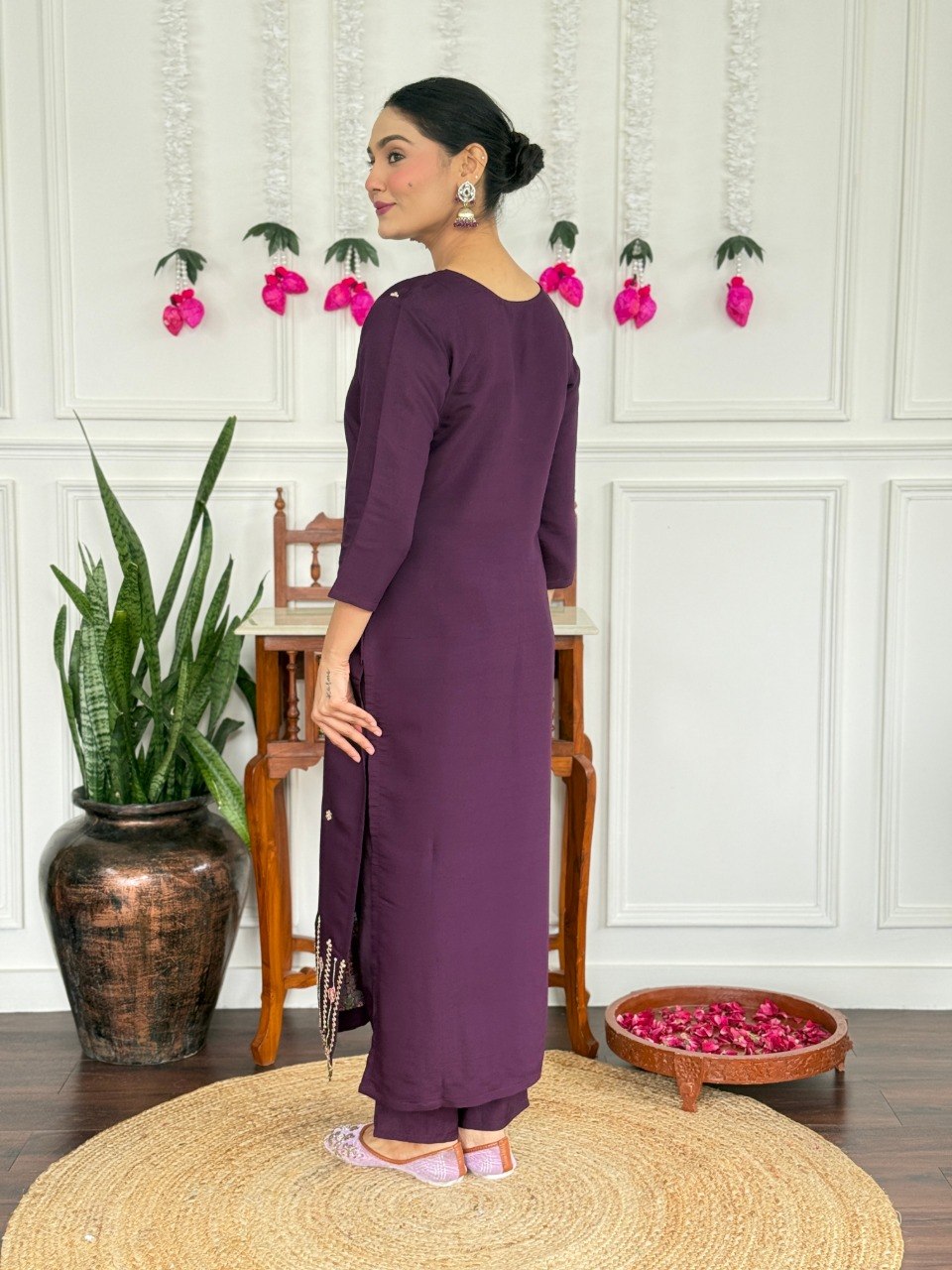 Women Purple Embroidered Kurta Set with Dupatta