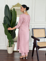 Women Blush Pink Color Embroidered Kurta Set with Dupatta