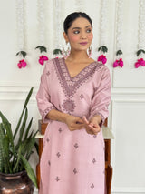 Women Pink Color Embroidered Kurta Set with Dupatta