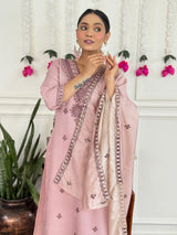 Women Pink Color Embroidered Kurta Set with Dupatta