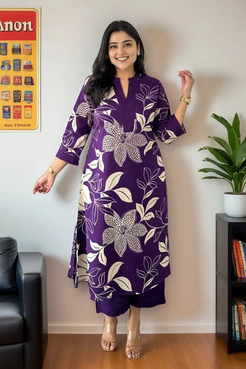 Women Purple Floral Printed Kurta Set with Pants