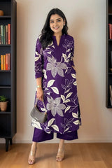 Women Purple Floral Printed Kurta Set with Pants