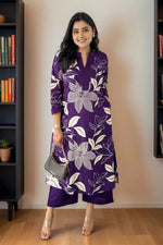 image, Women Purple Floral Printed Kurta Set with Pants